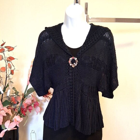 NWT Navy Blue Knit Shrug Open Front Hooded Cardigan Lightweight Ladies Sweater - Picture 6 of 7